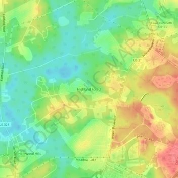 Highland Forest topographic map, elevation, terrain