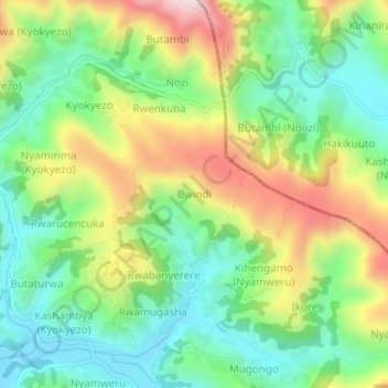 Bwindi topographic map, elevation, terrain