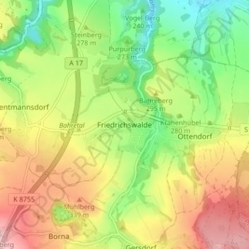 Friedrichswalde topographic map, elevation, terrain