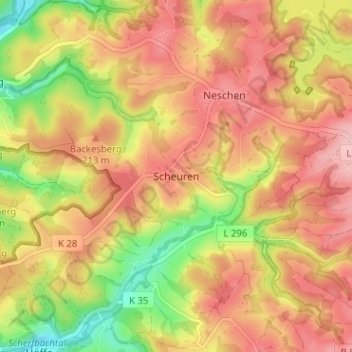 Scheuren topographic map, elevation, terrain