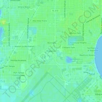 Pinewood topographic map, elevation, terrain