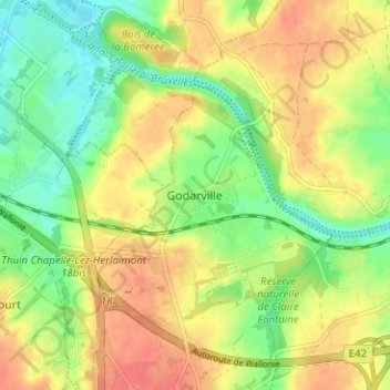 Godarville topographic map, elevation, terrain