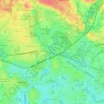 Poignant topographic map, elevation, terrain