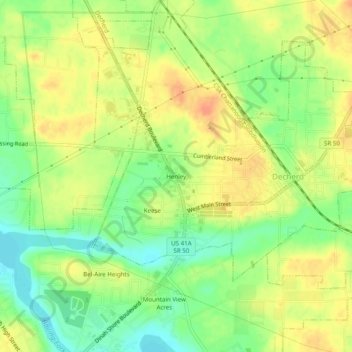 Henley topographic map, elevation, terrain