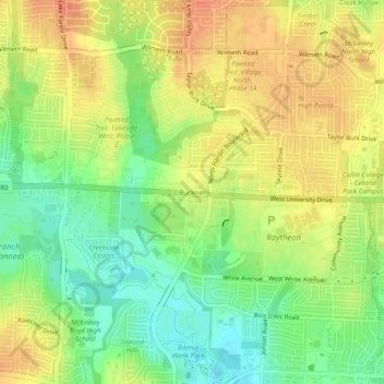 Buckner topographic map, elevation, terrain