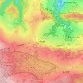 Regné topographic map, elevation, terrain
