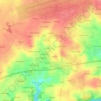 Le Ménez topographic map, elevation, terrain