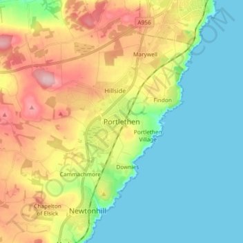 Portlethen topographic map, elevation, terrain
