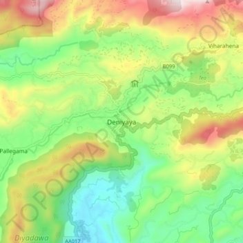 Deniyaya topographic map, elevation, terrain