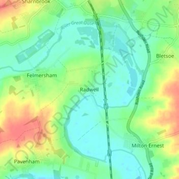 Radwell topographic map, elevation, terrain