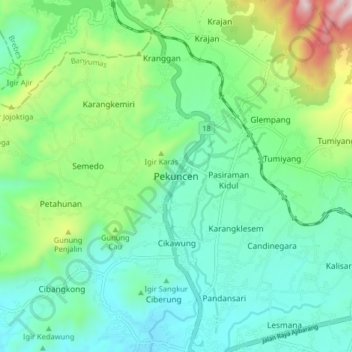 Pekuncen topographic map, elevation, terrain