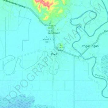 Pikit topographic map, elevation, terrain