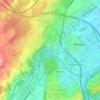 Emmenweid topographic map, elevation, terrain