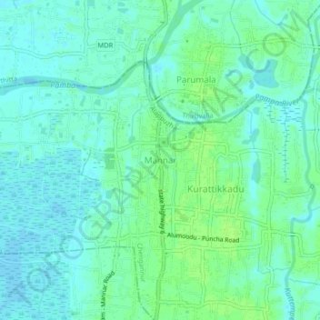 Mannar topographic map, elevation, terrain