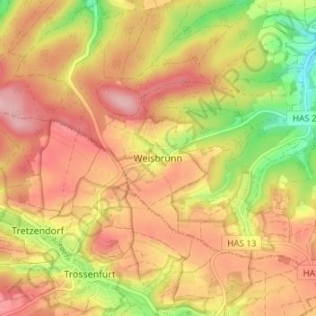 Weisbrunn topographic map, elevation, terrain