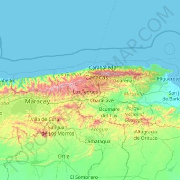 Altos Mirandinos topographic map, elevation, terrain