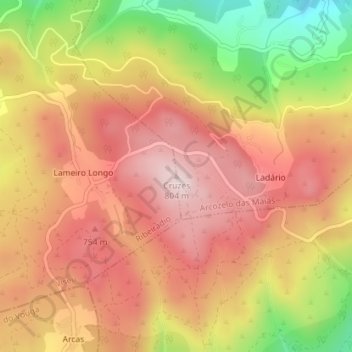 Cruzes topographic map, elevation, terrain