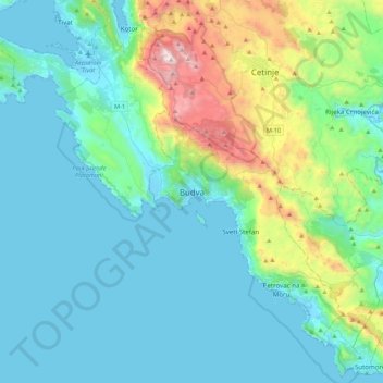 Budva topographic map, elevation, terrain