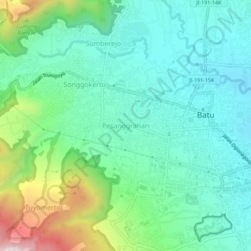 Pesanggrahan topographic map, elevation, terrain