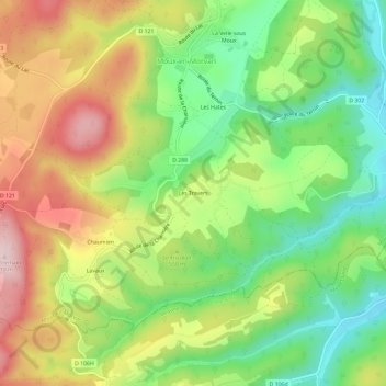 Les Travers topographic map, elevation, terrain