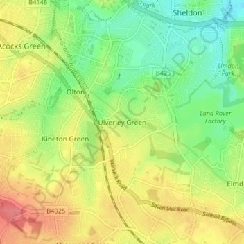 Ulverley Green topographic map, elevation, terrain