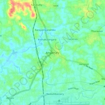Angamaly topographic map, elevation, terrain