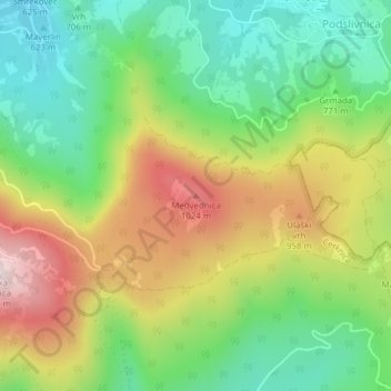 Medvednica topographic map, elevation, terrain