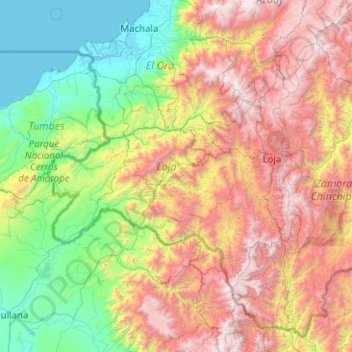 Cordillera del Huato topographic map, elevation, terrain