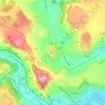 Polignac topographic map, elevation, terrain