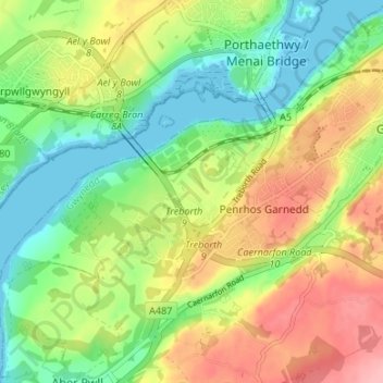 Treborth-uchaf-Farm topographic map, elevation, terrain