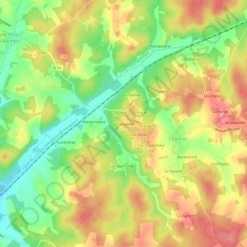 Le Toupinier topographic map, elevation, terrain