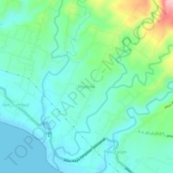 Medewi topographic map, elevation, terrain