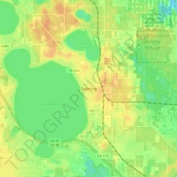 Sebring topographic map, elevation, terrain