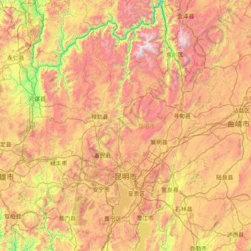 Kunming topographic map, elevation, terrain