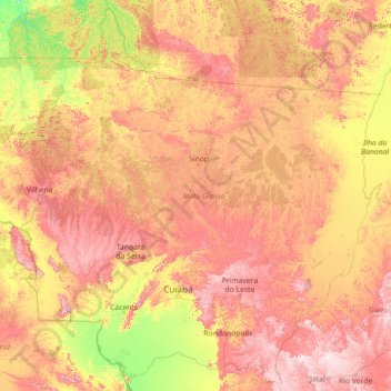 Mato Grosso topographic map, elevation, terrain