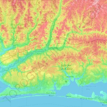 Okaloosa County topographic map, elevation, terrain