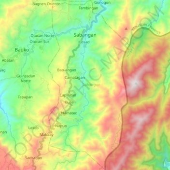 Sabangan topographic map, elevation, terrain