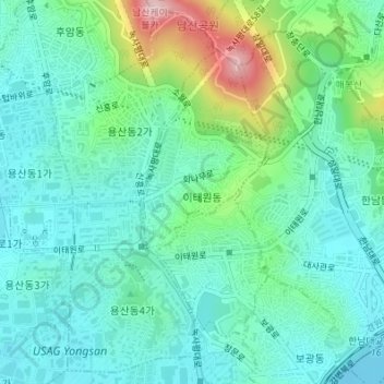 Itaewon-dong topographic map, elevation, terrain
