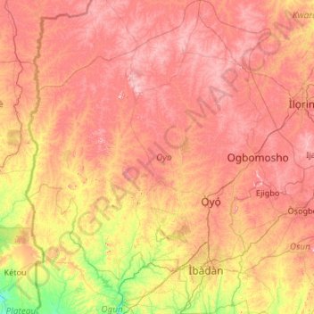 Oyo State topographic map, elevation, terrain