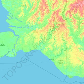 Merauke topographic map, elevation, terrain