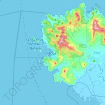 Foça topographic map, elevation, terrain