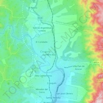Cosquín topographic map, elevation, terrain