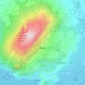 Buea topographic map, elevation, terrain