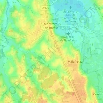 Montrevel-en-Bresse topographic map, elevation, terrain