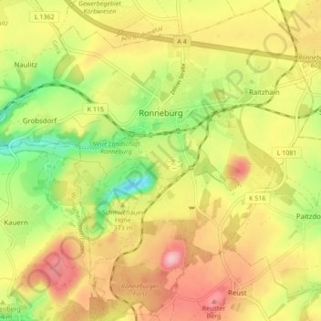 Ronneburg topographic map, elevation, terrain