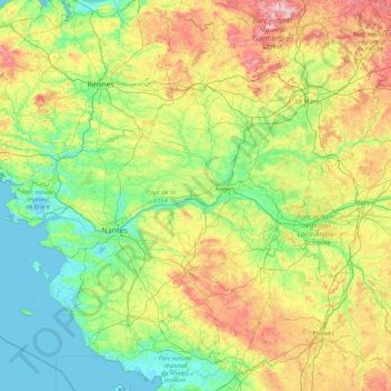 Pays de la Loire topographic map, elevation, terrain