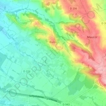Buros topographic map, elevation, terrain