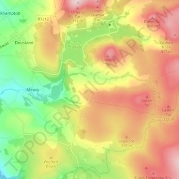 Sheepstor topographic map, elevation, terrain