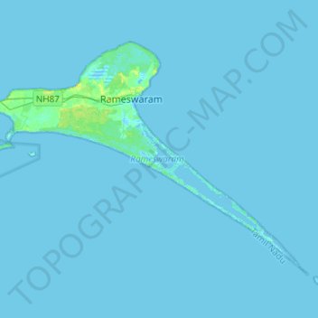 Pamban Island topographic map, elevation, terrain