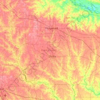 Irwin County topographic map, elevation, terrain